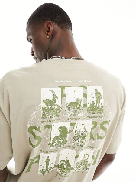 ASOS DESIGN oversized t-shirt in beige with star signs back print