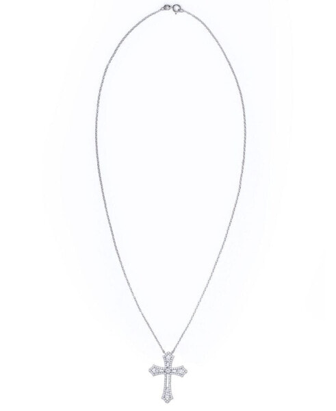 Cubic Zirconia Cross Pendant Necklace in Fine Silver Plate