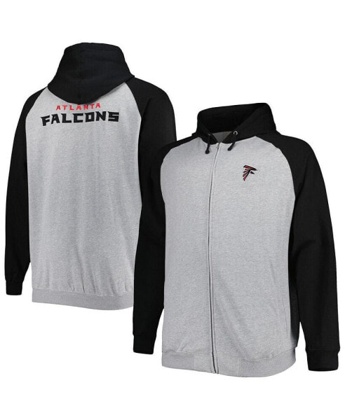 Men's Heather Gray Atlanta Falcons Big and Tall Fleece Raglan Full-Zip Hoodie Jacket