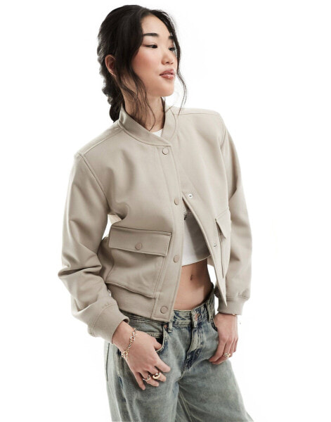 Abercrombie & Fitch short bomber jacket in taupe