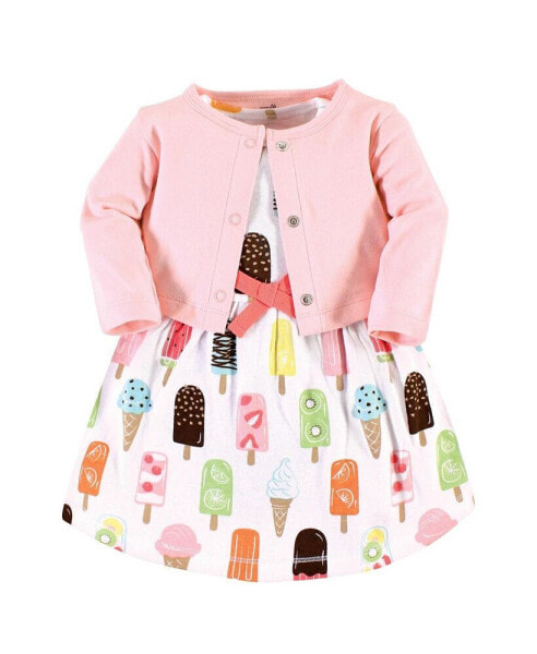 Baby Girls Baby Organic Cotton Dress and Cardigan, Popsicle