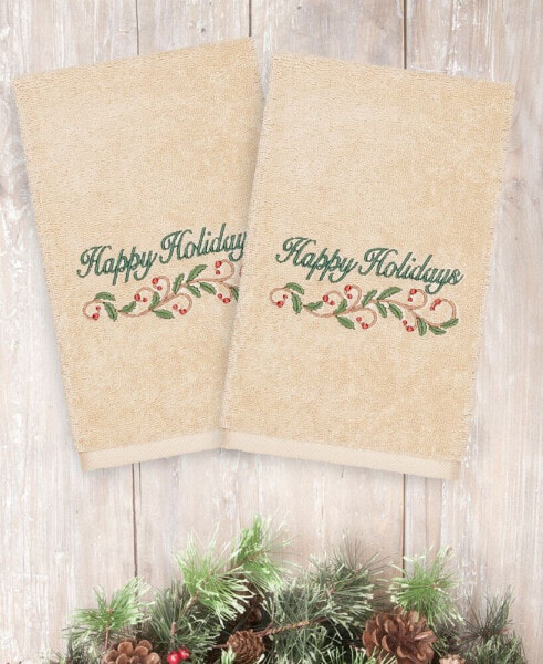 Christmas Happy Holidays 100% Turkish Cotton 2-Pc. Hand Towel Set