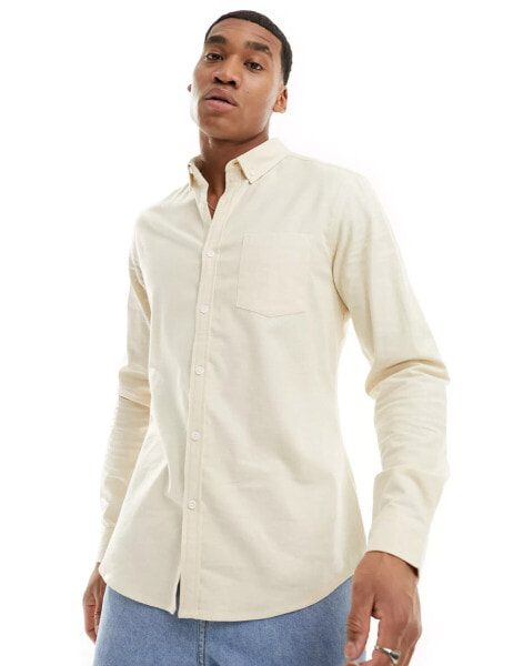 ASOS DESIGN slim fit oxford shirt in cream