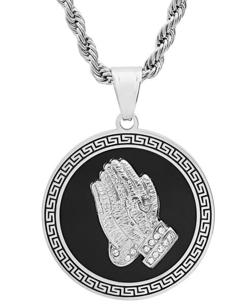 Men's Stainless Steel Prayer Hand & Greek Key 24" Pendant Necklace