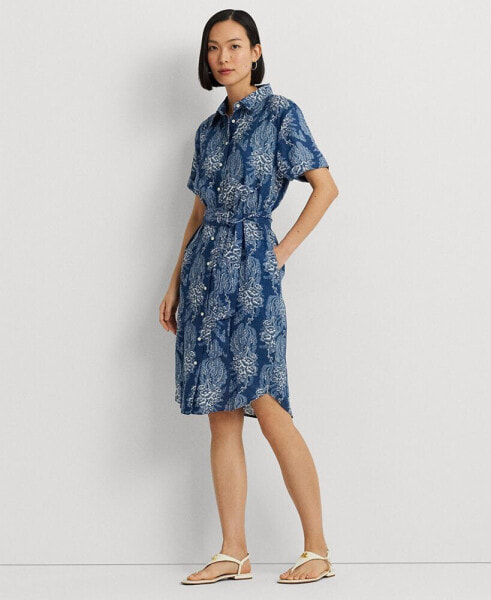 Women's Belted Floral Shirt Dress, Regular & Petite