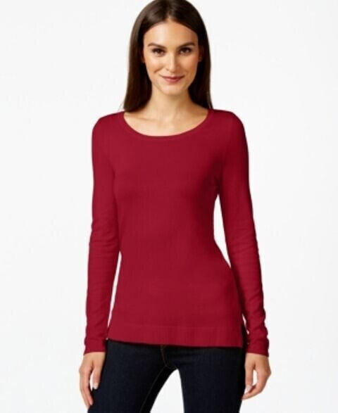 INC International Concepts Women's Scoop Neck Long Sleeve Sweater Red XL