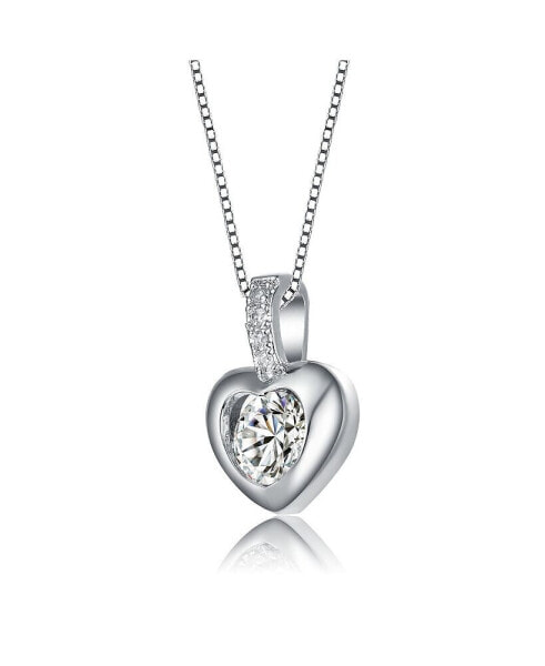 White Gold Plated with Cubic Zirconia Heart Drop Pave Pendant Necklace