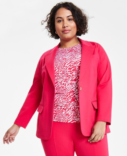 Plus Size Knit One-Button Blazer