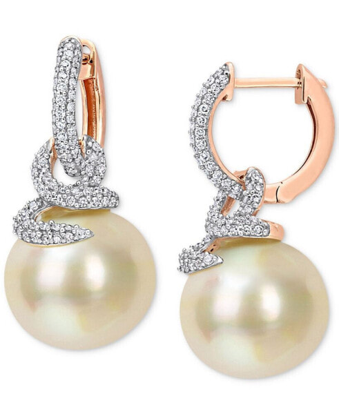 Cultured South Sea Pearl (10mm) & Diamond (1/2 ct. t.w.) Swirl Huggie Hoop Earrings in 14k Gold