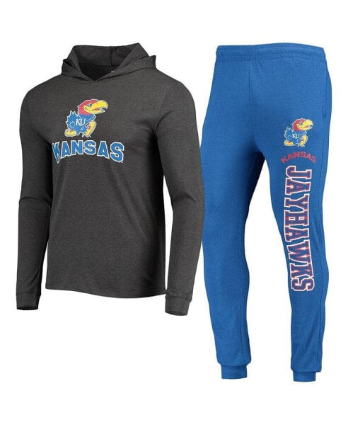 Men's Royal, Heather Charcoal Kansas Jayhawks Meter Long Sleeve Hoodie T-shirt and Jogger Pajama Set