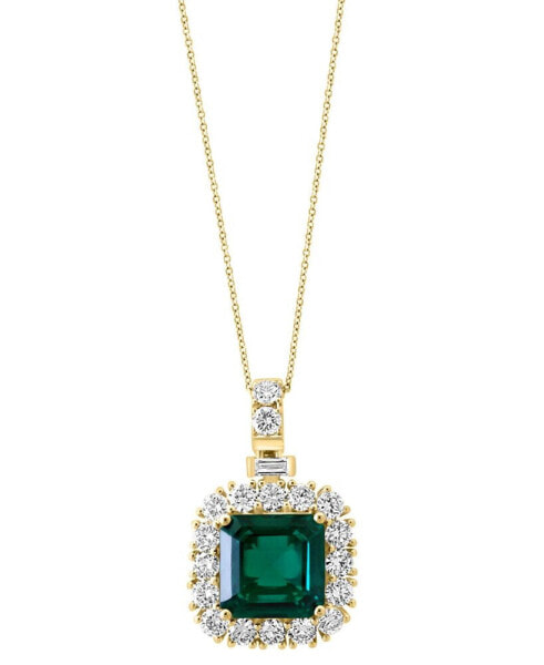 EFFY Collection eFFY® Lab Grown Emerald (5-5/8 ct. t.w.) & Lab Grown Diamond (1-7/8 ct. t.w.) Halo 18" Pendant Necklace in 14k Gold