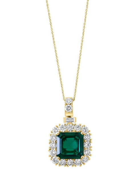 EFFY® Lab Grown Emerald (4-3/4 ct. t.w.) & Lab Grown Diamond (1-7/8 ct. t.w.) Halo 18" Pendant Necklace in 14k Gold