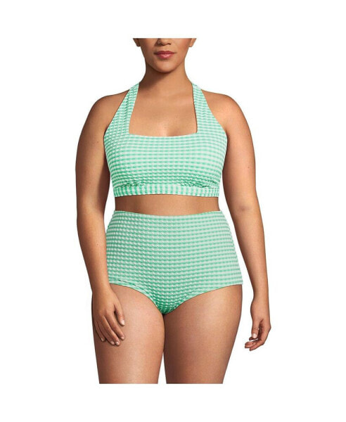 Plus Size Gingham Square Neck Halter Bikini Swimsuit Top