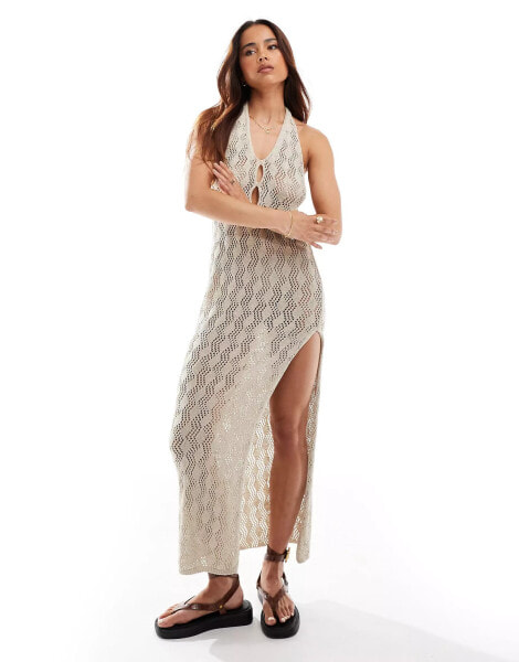 Miss Selfridge crochet halterneck maxi dress