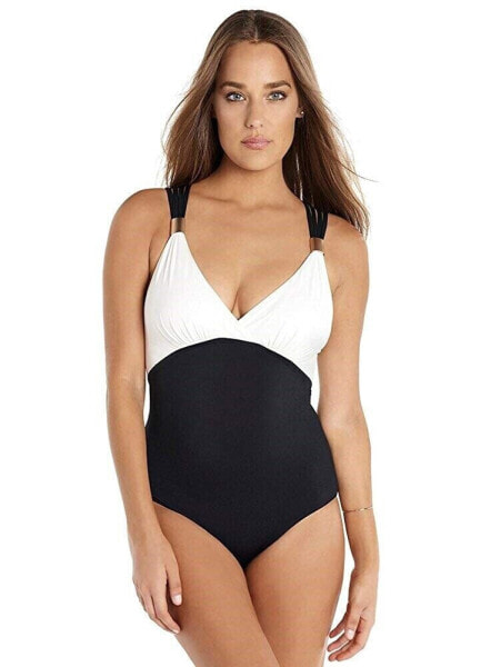 Amoressa 145095 Women's Galaxy Horizon One Piece Swimsuit Black/White Sz 10