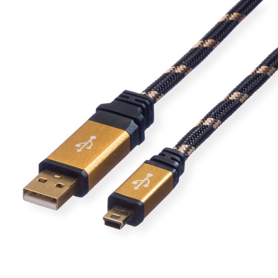 ROLINE GOLD USB 2.0 Cable - A - 5-Pin Mini - M/M 0.8 m - 0.8 m - USB A - Mini-USB A - USB 2.0 - Male/Male - Black - Gold