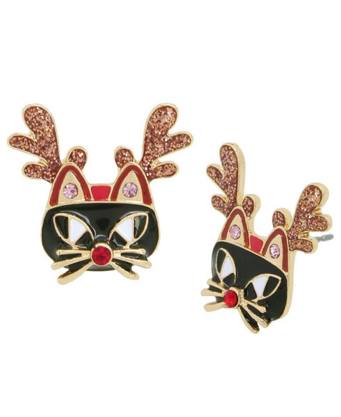 Faux Stone Cat Reindeer Stud Earrings