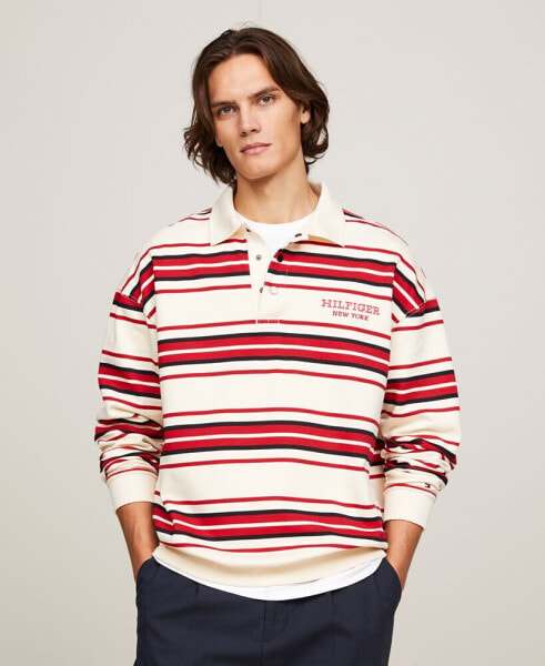 Men's Monotype Logo Striped Long Sleeve Rugby Shirt