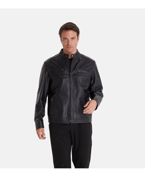Men's Cruiser Style Genuine Leather Jacket, Black