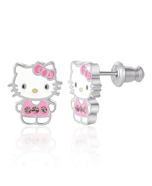 Sanrio Silver Plated Light Pink Crystal Enamel Stud Earrings, Officially Licensed Authentic