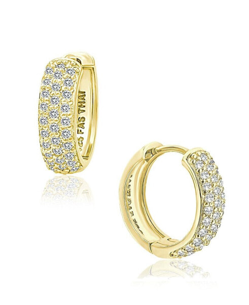 Cubic Zirconia Oval Huggie Hoop Earrings in Sterling Silver or 18k Gold Plated Sterling Silver