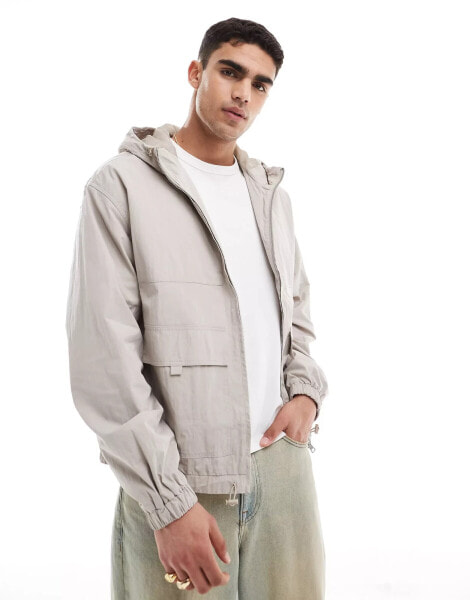 ASOS DESIGN windbreaker jacket with hood in stone