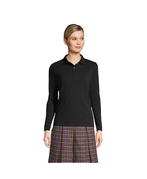 Women's School Uniform Long Sleeve Feminine Fit Mesh Polo Shirt