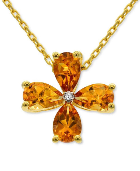 Citrine (1-1/4 ct. t.w.) & Diamond Accent Clover 18" Pendant Necklace in 14k Gold-Plated Sterling Silver