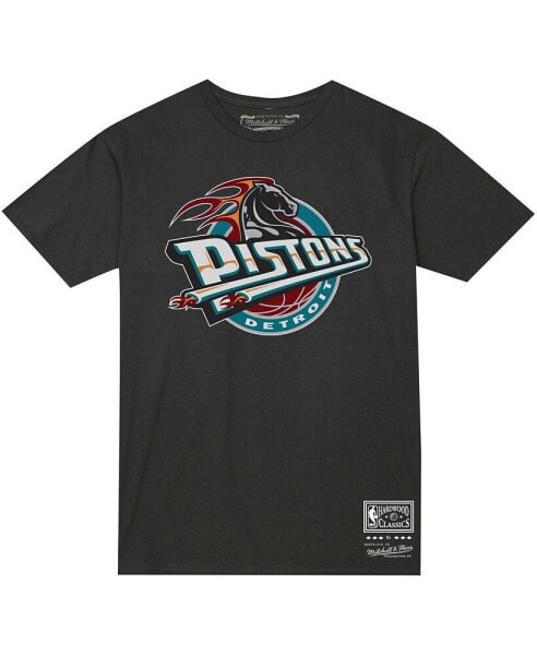 Men's and Women's Black Detroit Pistons Hardwood Classics MVP Throwback Logo T-shirt