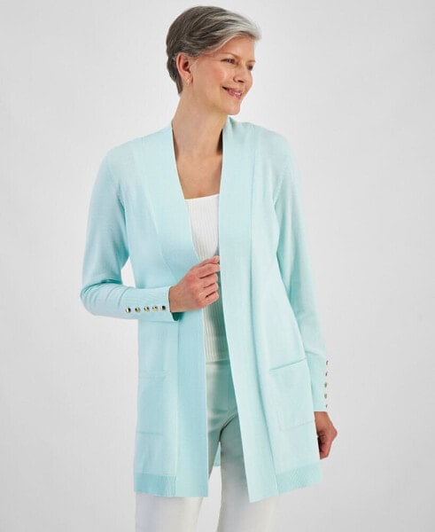 Petite Open-Front Button-Cuff Cardigan, Created for Macy's