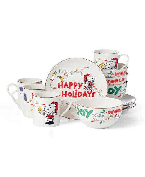 Snoopy Christmas 12-Pc. Dessert Set, Service for 4