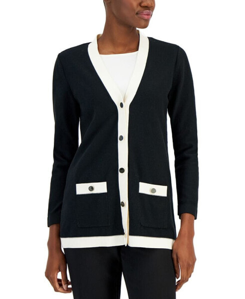 Women's Contrast-Trimmed Cardigan Sweater