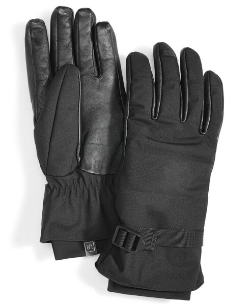 Men's Waterproof Belted Puffer Gloves with Faux-Fur Lining