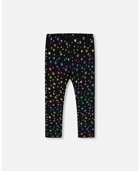 Big Girls Leggings Allover Foil Black Printed Stars