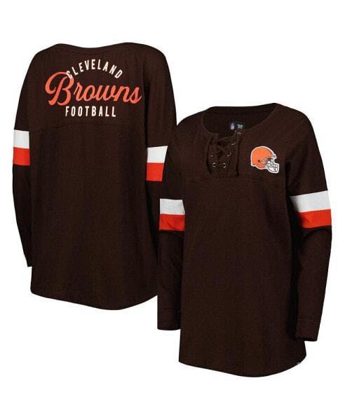 Women's Brown Cleveland Browns Athletic Varsity Lace-Up Long Sleeve T-shirt