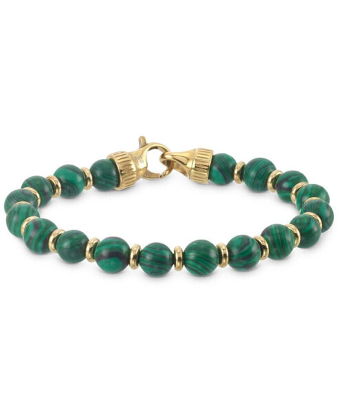 Malachite Bead Stretch Bracelet in Gold-Tone Ion-Plated Stainless Steel