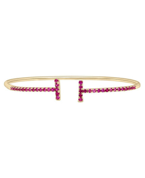 grown Ruby Open Bangle Bracelet in 14K Yellow Gold Over Sterling Silver