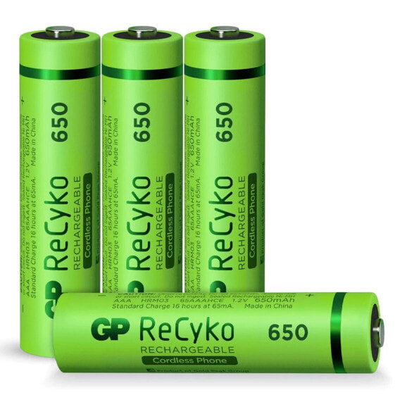 GP Battery NiMH rechargeable batteries 12065AAAHCE-C4 - 650 mAh - Nickel-Metal Hydride (NiMH) - AAA - 1.2 V - Green - 4 pc(s)