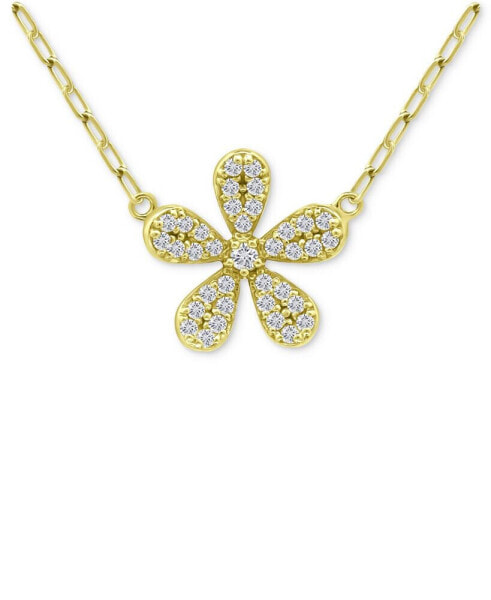 Cubic Zirconia Flower Pendant Necklace in 18k Gold-Plated Sterling Silver, 16" + 2" extender, Created for Macy's