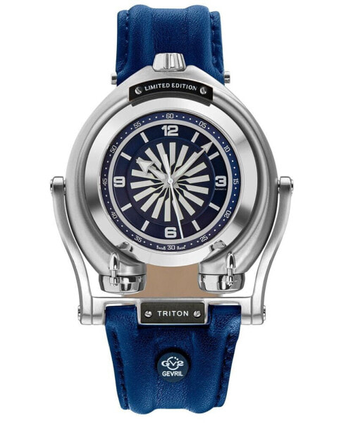 Men's Triton Automatic Blue Genuine Leather Strap Watch 49mm