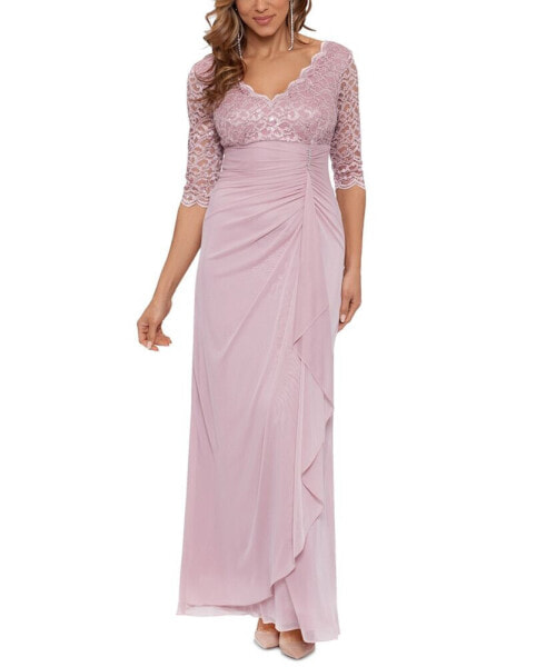 Women's Lace-Top Waterfall-Detail Gown