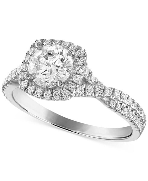 Certified Diamond Halo Engagement Ring (1-1/3 ct. t.w.) in 14k White Gold featuring diamonds with the De Beers Code of Origin, Created for Macy's