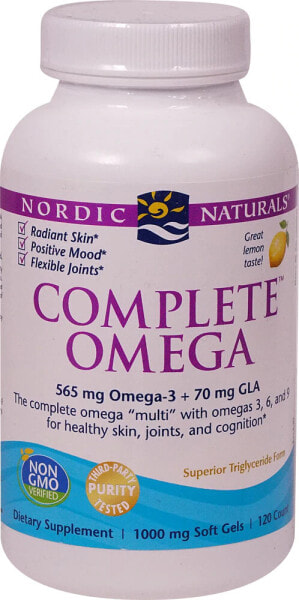 Nordic Naturals Complete Omega Lemon Омега-3 из рыбьего жира, омега-6 GLA из масла огуречника и олеиновая кислота омега-9 для здоровой кожи, суставов и когнитивных функций 120 гелевых капсул