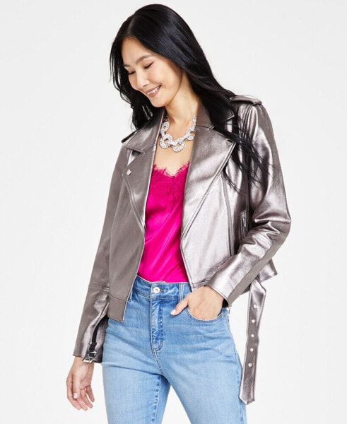 Women's Metallic Moto Jacket, Created for Macy's