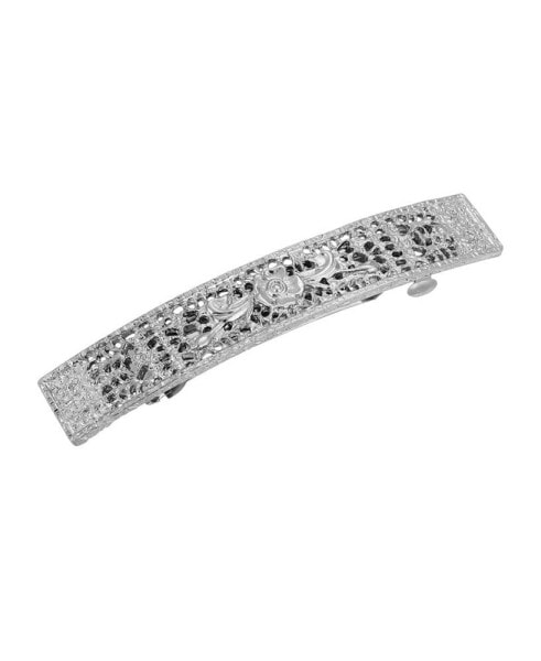 Women's Silver-Tone Floral Bar Barrette