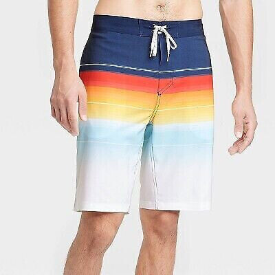 Men's 10" Sunset Striped Swim Shorts - Goodfellow & Co Orange 38