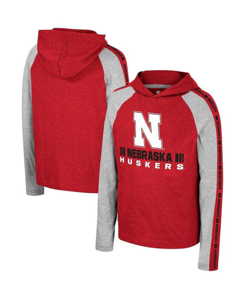 Big Boys Scarlet Nebraska Huskers Ned Raglan Long Sleeve Hooded T-shirt