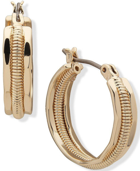 Gold-Tone Small Smooth & Textured Triple-Row Hoop Earrings, 0.75"