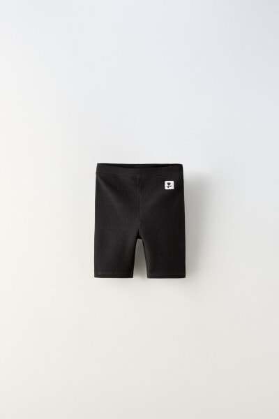 Ribbed cycling shorts with label