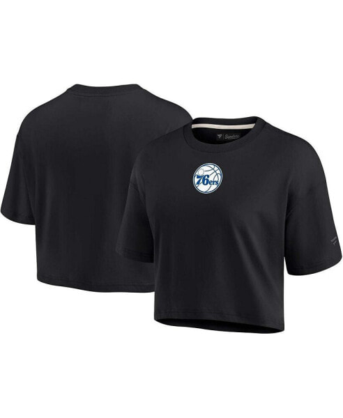 Women's Black Philadelphia 76ers Super Soft Boxy Cropped T-shirt